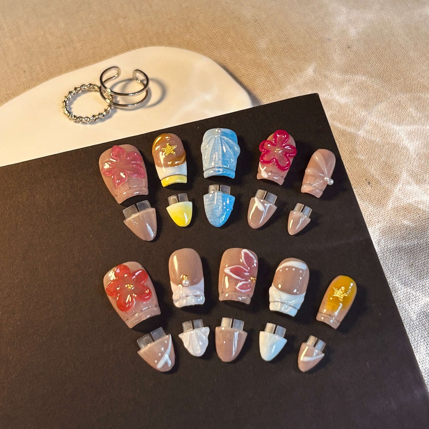 Blue Frost Butterfly Detachable Clip-on Nails