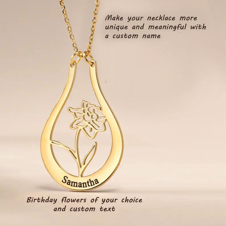 Birth Flowers With A Name Personalized Necklace