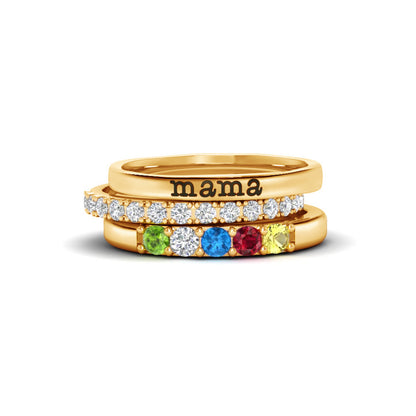 Birthstone Trio Rings With Names Personalized Ring