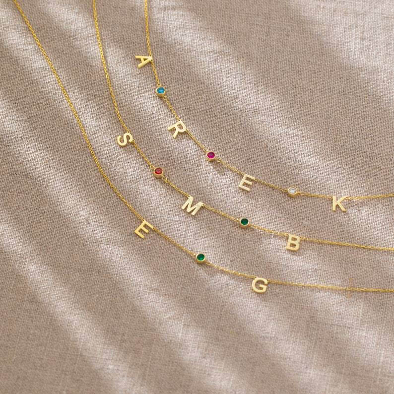 Personalized Birthstone With Engraved Letters Necklace