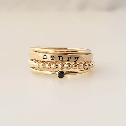 Personalized Birthstone With Customized Name Set Ring