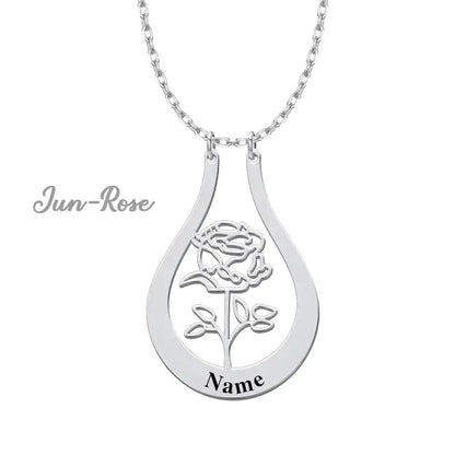 Birth Flowers With A Name Personalized Necklace