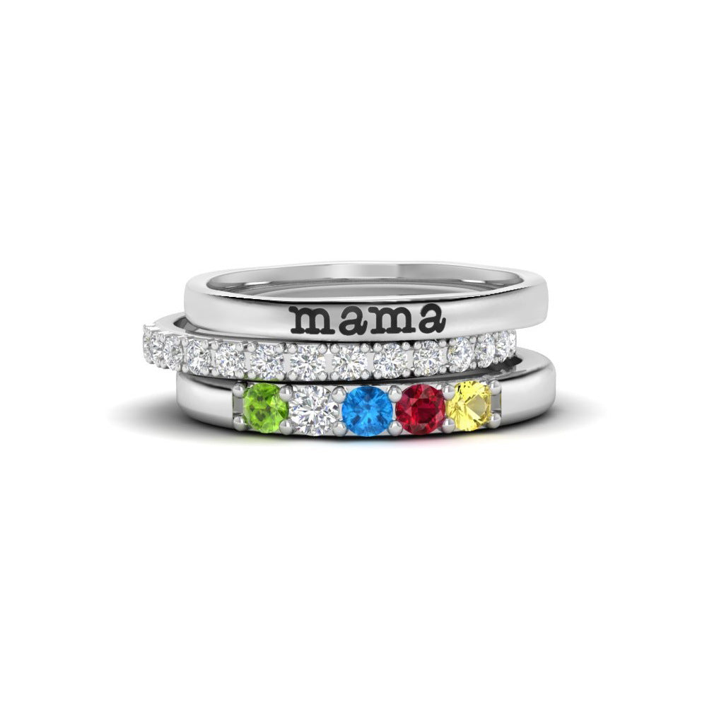 Birthstone Trio Rings With Names Personalized Ring