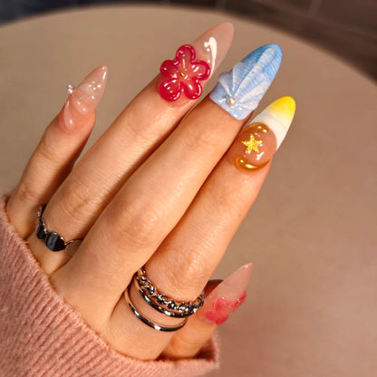 Blue Frost Butterfly Detachable Clip-on Nails