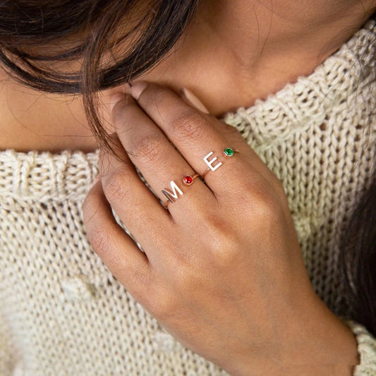 Birthstone Initial Personalized Ring