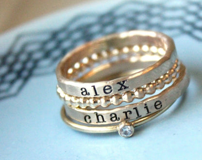 The Maya Style Customized Two Name Stacking Rings Set