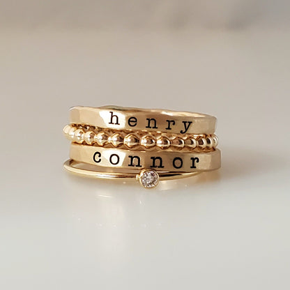 The Maya Style Customized Two Name Stacking Rings Set