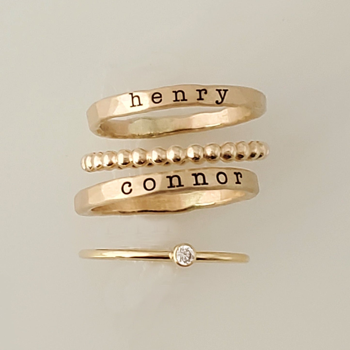 The Maya Style Customized Two Name Stacking Rings Set