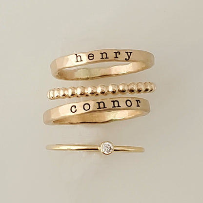 The Maya Style Customized Two Name Stacking Rings Set