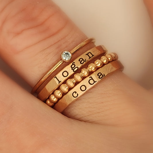 The Maya Style Customized Two Name Stacking Rings Set