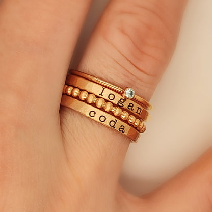 The Maya Style Customized Two Name Stacking Rings Set