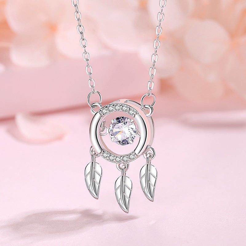 S925 Silver Beating Heart Dream Catcher Necklace